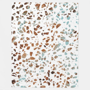 Abstract Terrazzo Mosaic Rust Brown & Blue Pattern Fleece Deken