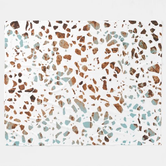 Abstract Terrazzo Mosaic Rust Brown & Blue Pattern Fleece Deken (Voorkant (Horizontaal))