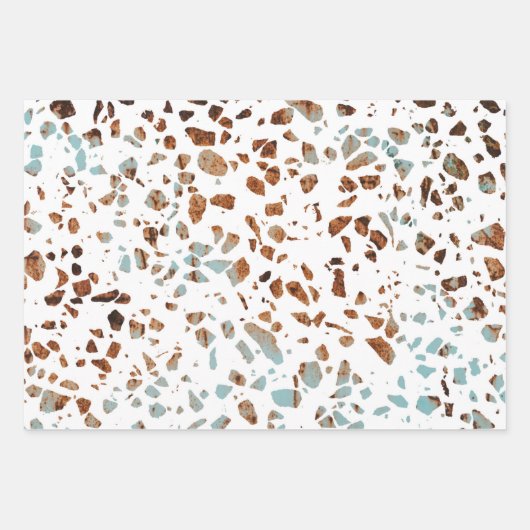 Abstract Terrazzo Mosaic Rust Brown & Blue Pattern Inpakpapier Vel (Voorkant 2)