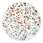 Abstract Terrazzo Mosaic Rust Brown & Blue Pattern Keramische Knop (Voorkant)