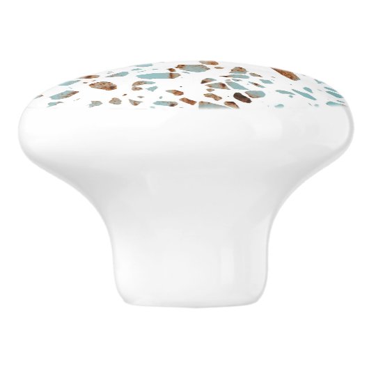 Abstract Terrazzo Mosaic Rust Brown & Blue Pattern Keramische Knop (Zijkant)