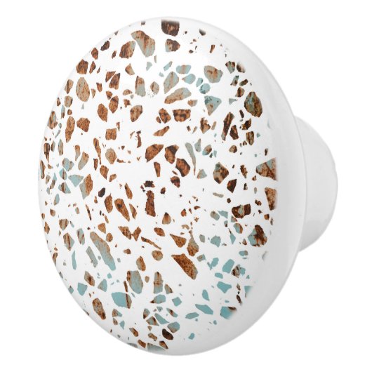 Abstract Terrazzo Mosaic Rust Brown & Blue Pattern Keramische Knop (Rechts)