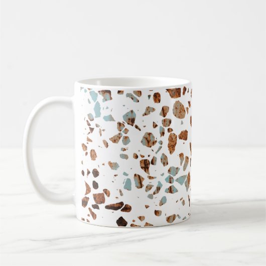 Abstract Terrazzo Mosaic Rust Brown & Blue Pattern Koffiemok (Links)