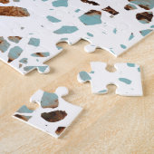 Abstract Terrazzo Mosaic Rust Brown & Blue Pattern Legpuzzel (Zijkant)
