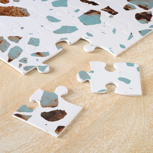 Abstract Terrazzo Mosaic Rust Brown & Blue Pattern Legpuzzel (Zijkant)
