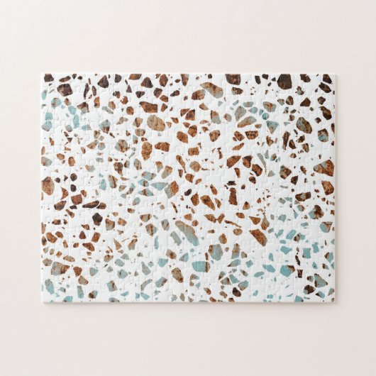 Abstract Terrazzo Mosaic Rust Brown & Blue Pattern Legpuzzel (Horizontaal)