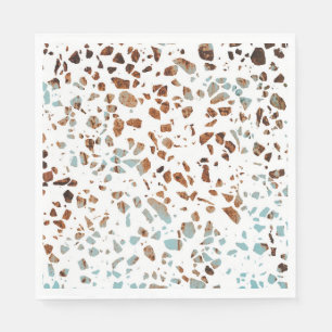 Abstract Terrazzo Mosaic Rust Brown & Blue Pattern Servet