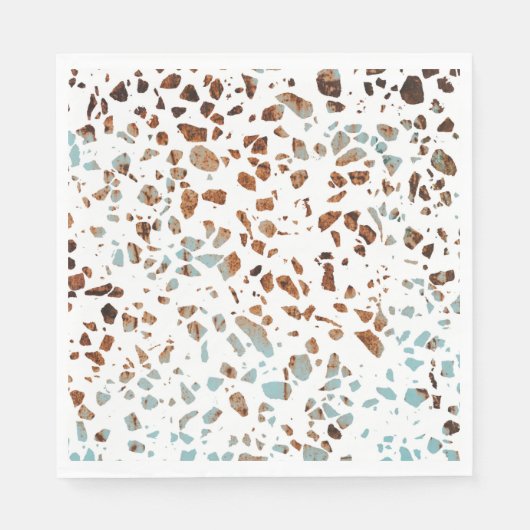 Abstract Terrazzo Mosaic Rust Brown & Blue Pattern Servet (Voorkant)