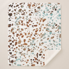 Abstract Terrazzo Mosaic Rust Brown & Blue Pattern Sherpa Deken