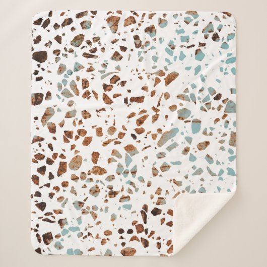 Abstract Terrazzo Mosaic Rust Brown & Blue Pattern Sherpa Deken (Voorkant)