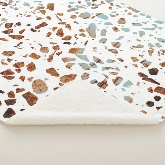 Abstract Terrazzo Mosaic Rust Brown & Blue Pattern Sherpa Deken (3/4)