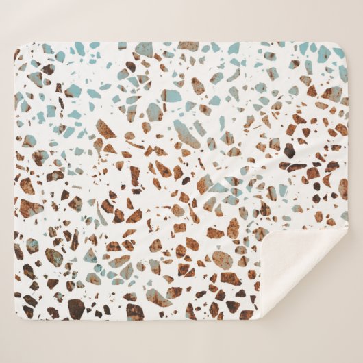Abstract Terrazzo Mosaic Rust Brown & Blue Pattern Sherpa Deken (Voorkant (horizontaal))