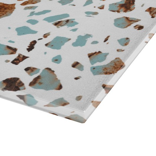 Abstract Terrazzo Mosaic Rust Brown & Blue Pattern Snijplank (Hoek)