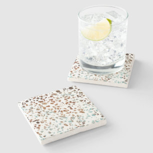 Abstract Terrazzo Mosaic Rust Brown & Blue Pattern Stenen Onderzetter