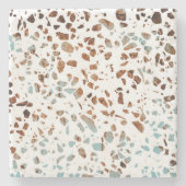 Abstract Terrazzo Mosaic Rust Brown & Blue Pattern Stenen Onderzetter (Voorkant)