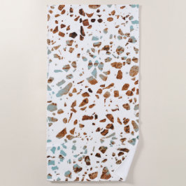 Abstract Terrazzo Mosaic Rust Brown & Blue Pattern Strandlaken