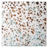 Abstract Terrazzo Mosaic Rust Brown & Blue Pattern Tegeltje (Voorkant)