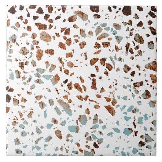 Abstract Terrazzo Mosaic Rust Brown & Blue Pattern Tegeltje (Voorkant)