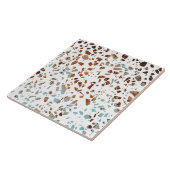 Abstract Terrazzo Mosaic Rust Brown & Blue Pattern Tegeltje (Zijkant)
