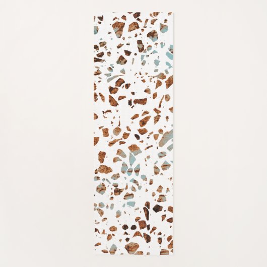 Abstract Terrazzo Mosaic Rust Brown & Blue Pattern Yogamat (Voorkant)