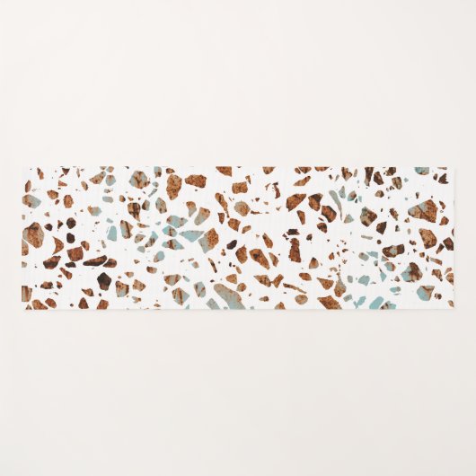 Abstract Terrazzo Mosaic Rust Brown & Blue Pattern Yogamat (Voorkant (horizontaal))