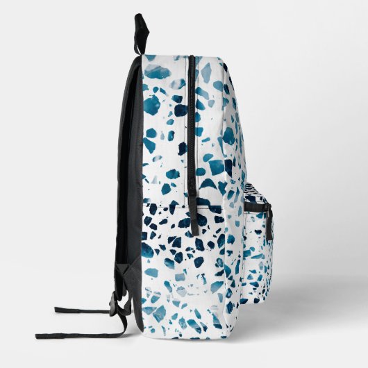 Abstract Terrazzo Mozaïek Marine & Lichtblauwe Sch Bedrukte Rugzak (Links)