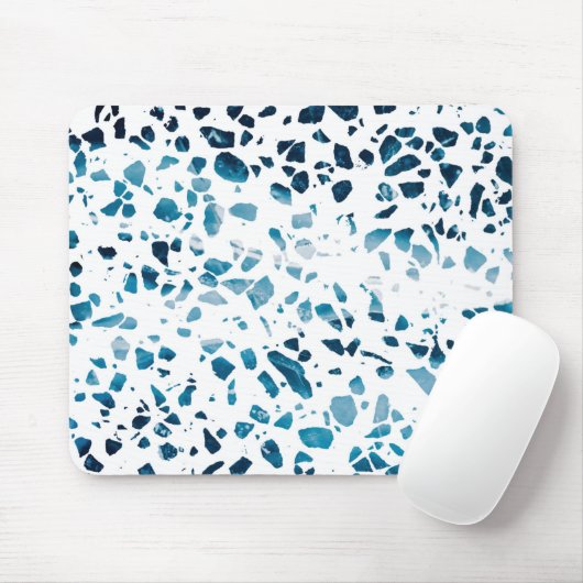 Abstract Terrazzo Mozaïek Navy & Lichtblauw Patroo Muismat (Met muis)