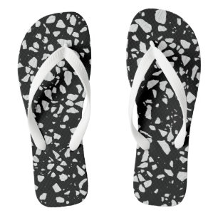 Abstract Terrazzo Mozaïek Zwart en Wit Patroon Teenslippers