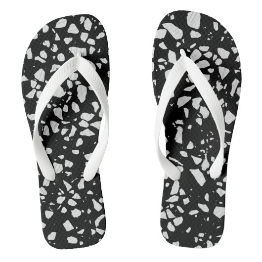 Abstract Terrazzo Mozaïek Zwart en Wit Patroon  Teenslippers (Voetbed)