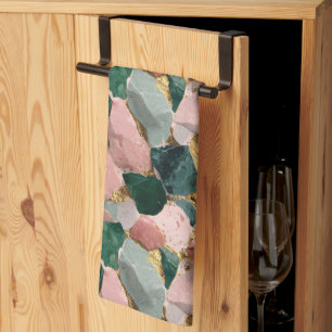 Abstract terrazzo patroon met gouden accenten theedoek