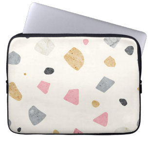 Abstract Terrazzo Roze Grijs Goud Patroon Laptop Sleeve