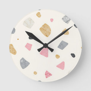 Abstract Terrazzo Roze Grijs Goud Patroon Ronde Klok