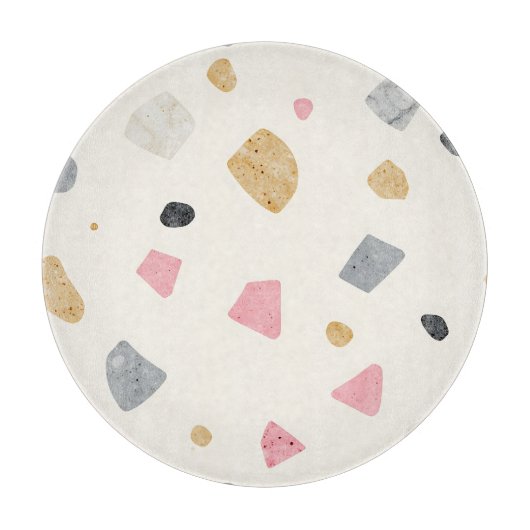Abstract Terrazzo Roze Grijs Goud Patroon Snijplank (Voorkant)