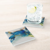 Abstract terrein - blauw glazen onderzetter (Schuin)