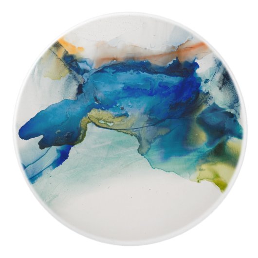 Abstract terrein - blauw keramische knop (Voorkant)