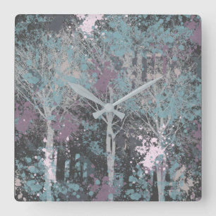 Abstract Three Trees Acrylic Wall Clock Vierkante Klok