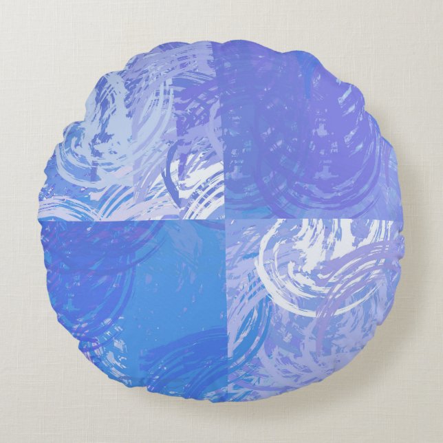 Abstract Tossed Turquoise en Paars Rond Kussen (Voorkant)