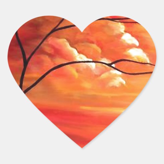 Abstract Tree & Red Sunset Hart Sticker (Voorkant)