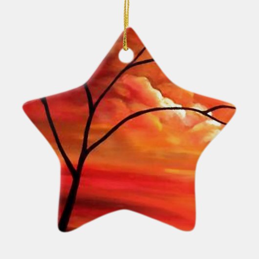 Abstract Tree & Red Sunset Keramisch Ornament (Voorkant)