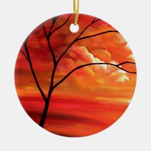 Abstract Tree & Red Sunset Keramisch Ornament (Voorkant)