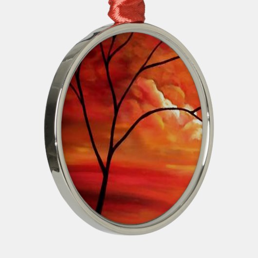 Abstract Tree & Red Sunset Metalen Ornament (Rechts)