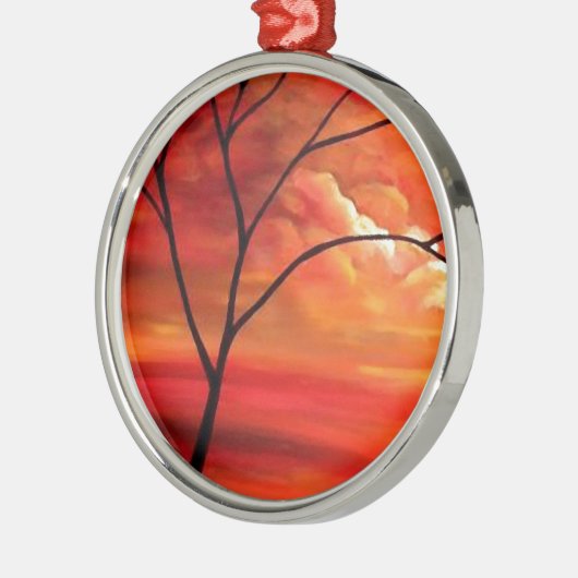 Abstract Tree & Red Sunset Metalen Ornament (Links)