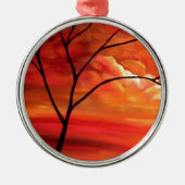 Abstract Tree & Red Sunset Metalen Ornament (Voorkant)
