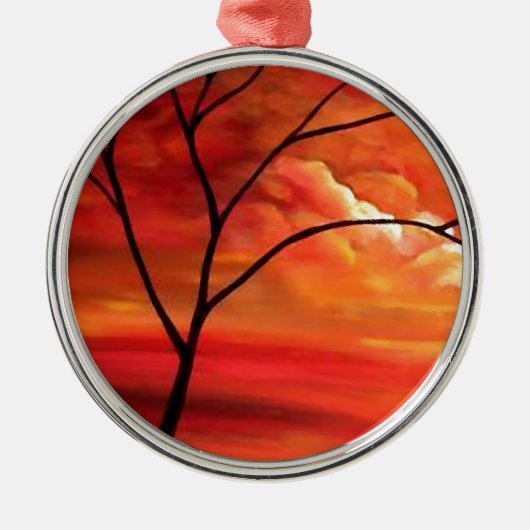 Abstract Tree & Red Sunset Metalen Ornament (Voorkant)