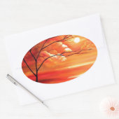Abstract Tree & Red Sunset Ovale Sticker (Envelop)