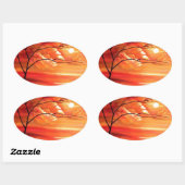 Abstract Tree & Red Sunset Ovale Sticker (Vel)