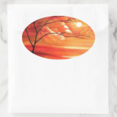 Abstract Tree & Red Sunset Ovale Sticker (Tas)
