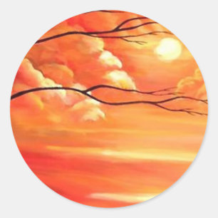 Abstract Tree & Red Sunset Ronde Sticker