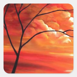 Abstract Tree & Red Sunset Vierkante Sticker