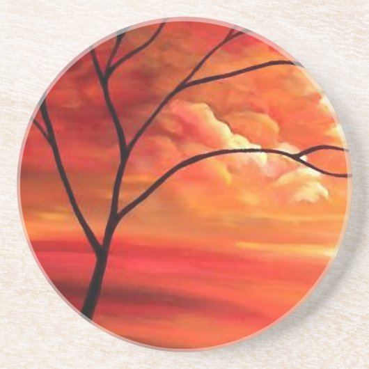 Abstract Tree & Red Sunset Zandsteen Onderzetter (Voorkant)